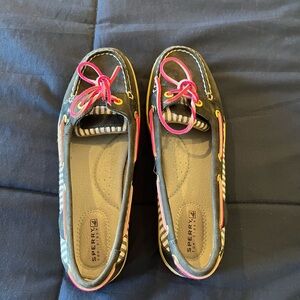 Sperry Women's Blue and white Flats with Pink Accents